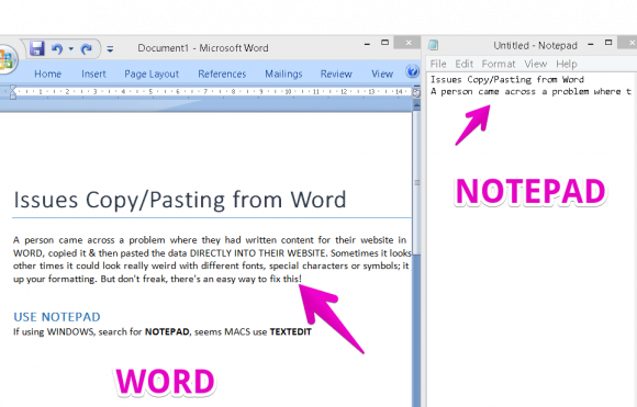 Copy from Word to Notepad