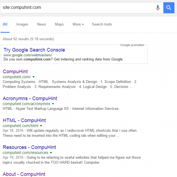 CompuHint.com indexed by Google